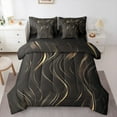 thumbnail image 1 of Feelyou Black Gold Stripes Bedding Comforter Set 7 Pieces, Modern Abstract Geometric Full Bedding Set, Chic Minimalism Reversible Fitted Sheet Flat Sheet, Luxury Bedroom Decor, 1 of 7