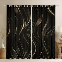 Feelyou Black Gold Stripes Black Out Curtains, Modern Abstract Geometric Curtains Pack of 2 (42x63 Each), Chic Minimalism Bedroom Curtains, Living Room Curtains Decor