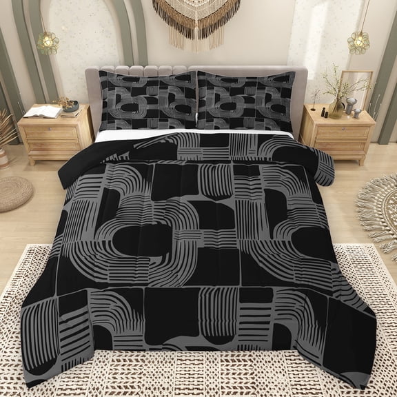 Feelyou Black Grey Abstract Bedding Comforter Set, Minimalst Minimalism Twin Comforter Sets, Simple Fashion Style Reversible Bedding Set, Lightweight Room Decor, 2pcs