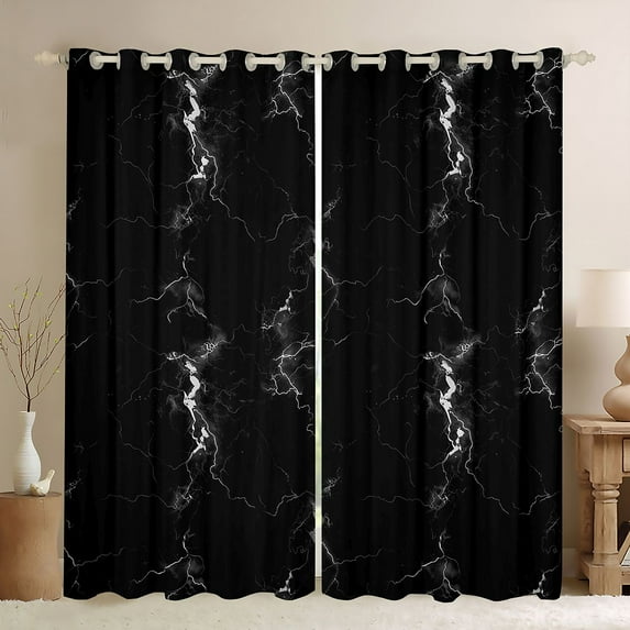 Feelyou Black Grey Lightning Blackout Curtains Set of 2 (52x84 Each), Chic Stripe Abstract Ombre Window Curtains, Teens Kids Girls Boys Curtains and Drapes, Blackout Curtains Room Decor