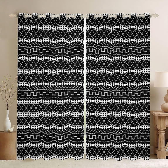 Feelyou Black Line Abstract Curtains Pack of 2 (52x84 Each), Square Window Curtains