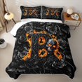 thumbnail image 1 of Feelyou Black Orange Skull Letter B Quilt Full for Women, Flame Fire Floral Full Bedspread Sets, 3-Piece, 1 of 7