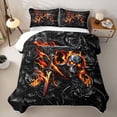 thumbnail image 1 of Feelyou Black Orange Skull Letter R Bed Spread Queen for Women, Flame Fire Floral Queen Coverlet Set, 3 Pieces, 1 of 7