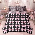 thumbnail image 1 of Feelyou Black Pink Bow Bedding Comforter Set 7pcs, Fashion Cartoon Ribbon Full Bedding Set, 1 of 8