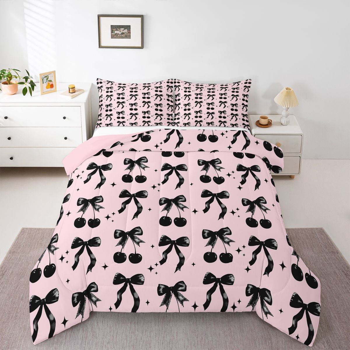 Black And Pink Queen Comforter Setnull