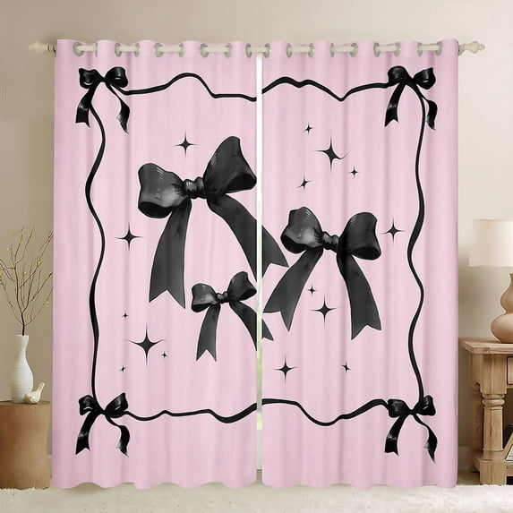 Feelyou Black Pink Bow-tie Black Out Curtains for Kid, Butterfly Knot Princess Curtains Pack of 2 (42x63 Each), Watercolor Bowknot Bedroom Curtains, Black Out Curtains Decor