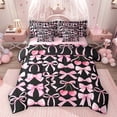 thumbnail image 1 of Feelyou Black Pink Bowknot Twin Bedding Sets 7pcs, Ribbon Cherry Bedding Comforter Set, 1 of 8