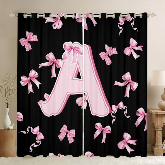 Feelyou Black Pink Letter Curtains Pack of 2 (42x84 Each) for Kids, Bowknot Monogrammed A Curtains Blackout, Princess Bow-tie Bedroom Curtains, Window Curtains Home Decor