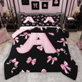 thumbnail image 1 of Feelyou Black Pink Letter Full Size Comforter Sets for Kids, Bowknot Monogrammed A Bedding Comforter Set, Princess Bow-tie Reversible Bedding Sets, Breathable Home Decor, 3pcs, 1 of 8