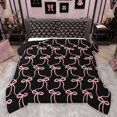 thumbnail image 1 of Feelyou Black Pink Ribbon Full Size Comforter Sets for Teens, Fashion Stripes Bow Bedding Comforter Set, Kawaii Bowknot Theme Reversible Bedding Sets, Luxury Bedroom Decor, 3pcs, 1 of 8