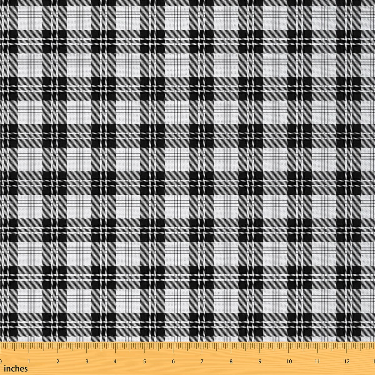 Feelyou Black Plaid Adult Fabric by the Yard 2 Yards, Checkered Geometric Room Decor Fabric by the Yard, Chic Fashion Fabric for Sewing, Lightweight Room Decor