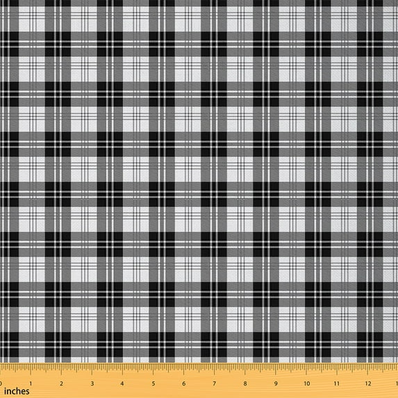 Feelyou Black Plaid Adult Fabric by the Yard 5 Yards, Checkered Geometric Home Decor Fabric by the Yard, Chic Fashion Sewing Fabric, Lightweight Room Decor