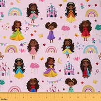 Feelyou Black Princess Fabric by the Yard 1 Yard, Cartoon Rainbow Room Decor Fabric by the Yard, Fairy Tale Castle Fabric for Sewing, Lightweight Room Decor
