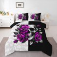 thumbnail image 1 of Feelyou Black Purple Rose Bedding Comforter Set, Romantic Gothic Skeleton Twin Comforter Sets, Valentine's Day Theme Reversible Bedding Set, Breathable Home Decor, 2pcs, 1 of 8