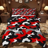 Feelyou Black Red Camo Twin Comforter Sets, Cartoon Camouflage Teens Bedding Set, 2 Pieces