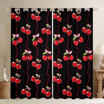 Feelyou Black Red Cherry Black Out Curtains, Princess Curtains Pack of 2 (42x63 Each)