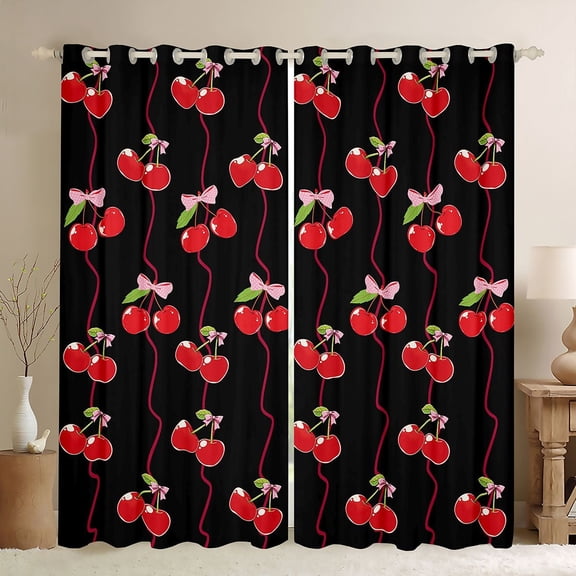 Feelyou Black Red Cherry Black Out Curtains, Princess Curtains Pack of 2 (42x63 Each)
