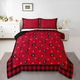 thumbnail image 1 of Feelyou Black Red Plaid Queen Comforter Set, Kawaii Animal Bedding Comforter Set, 3pcs, 1 of 8