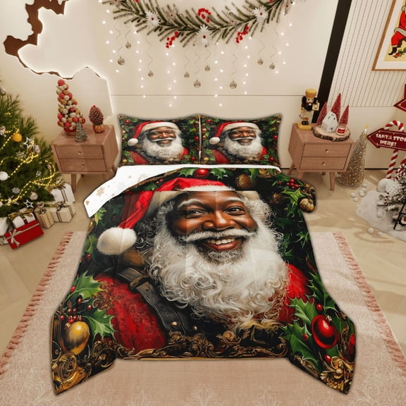 Feelyou Black Santa Claus 01, Dreamy Christmas Festival Twin Comforter Sets, Western Fairy Tale Reversible Bedding Set, Breathable Home Decor, 2pcs