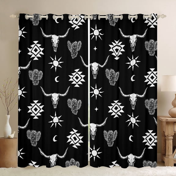 Feelyou Black Sheep Skeleton Blackout Curtains Set of 2 (52x84 Each) for Men, Vintage Bohemian Aztec Window Curtains