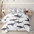 thumbnail image 1 of Feelyou Black White Line Whale Quilt Full for Men Women, Marine Animal Full Bedspread Sets, White Grey, 3-Piece, 1 of 7