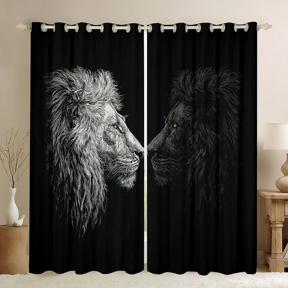 Feelyou Black White Lion 2-Pack Blackout Curtains (52x84), Valentines Animal Window Decor