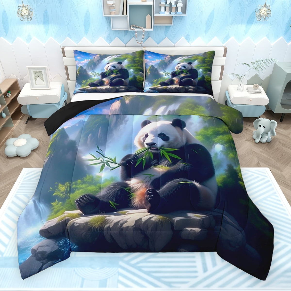 Feelyou Black White Panda Bedding Comforter Set for Teens, Kawaii ...