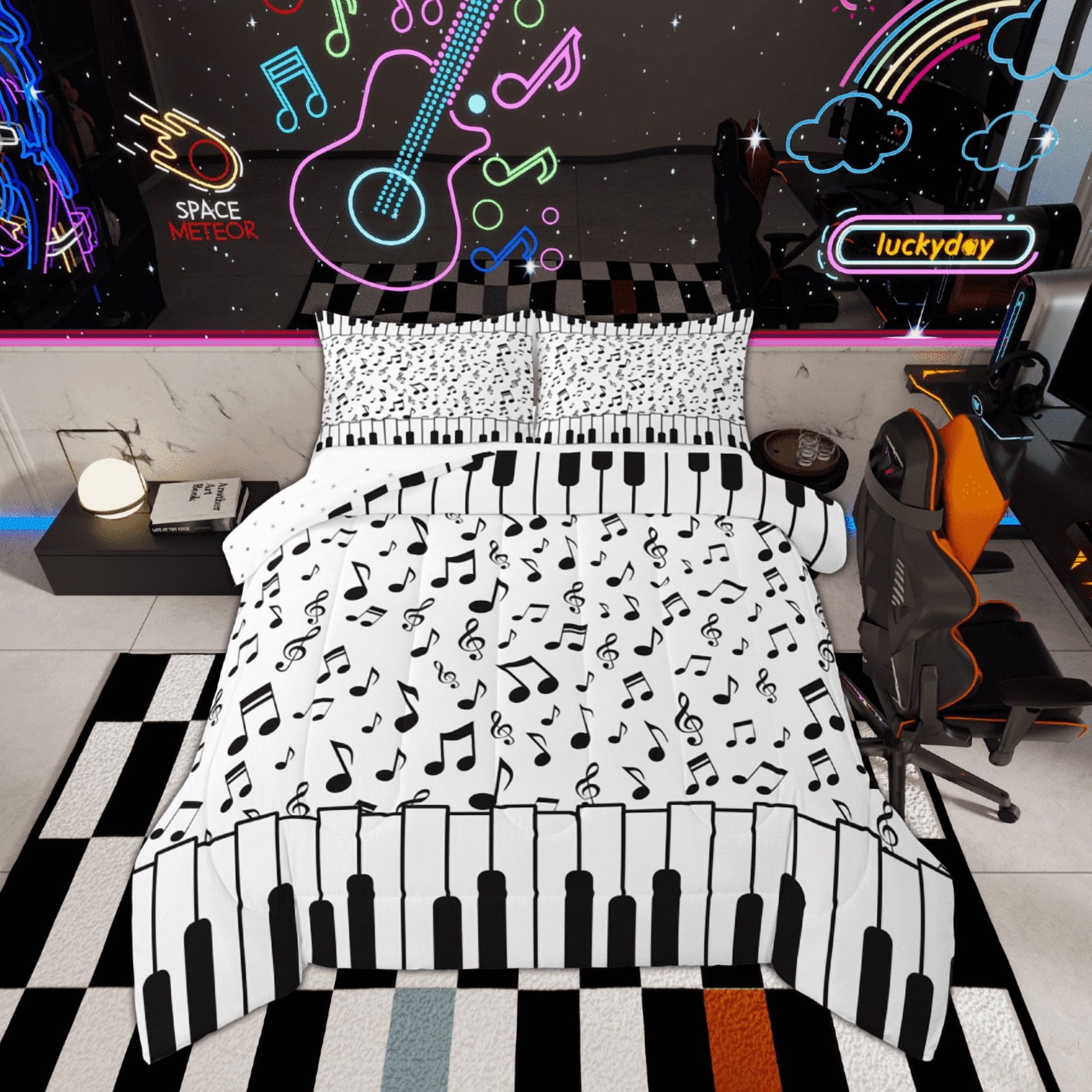 Music Note Bedspread Feelyou Black White Piano 01, Melody Musical Note Twin Comforter Sets ...