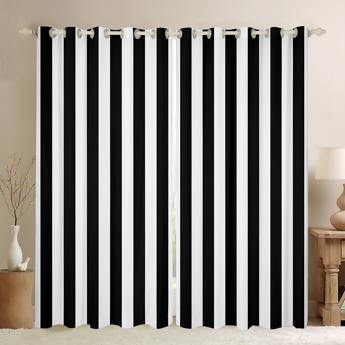 Feelyou Black White Striped Black Out Curtains for Kids, Abstract Ombre Curtains Pack of 2 (42x63 Each), Modern Fashion Bedroom Curtains, Window Curtains Home Decor