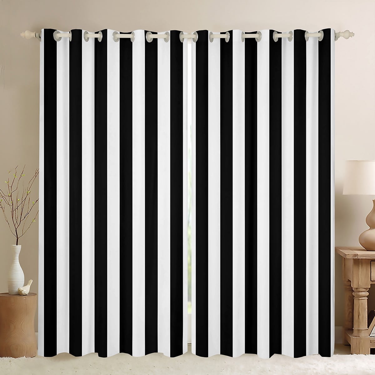 Feelyou Black White Striped Blackout Curtains Set of 2 (52x84 Each) for Kids, Abstract Ombre Window Curtains, Modern Fashion Curtains and Drapes, Window Curtains Home Decor