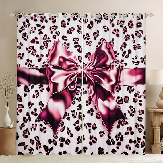 Feelyou Bling Bow-tie Curtains Pack of 2 (52x84 Each), Pink Leopard Print Window Curtains