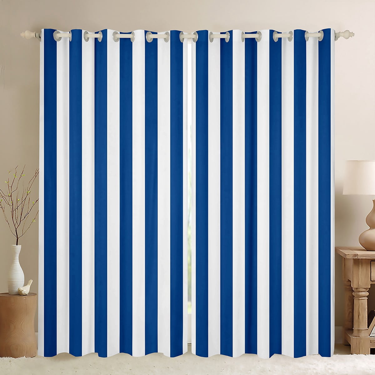 Feelyou Blue Abstract Teens Curtains Pack of 2 (42x84 Each), Modern Geometric Lines Curtains Blackout, Farmhouse Ticking Stripes Bedroom Curtains, Living Room Curtains Decor