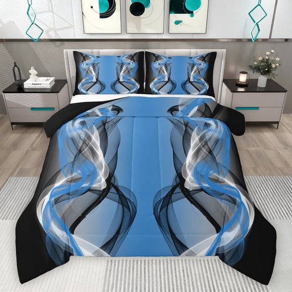 Feelyou Blue Black Striped Queen Comforter Set, Boho Abstract Stripes Bedding Sets, Contemporary Modern Abstract Reversible Bedding Comforter Set, Lightweight Room Decor, 3pcs