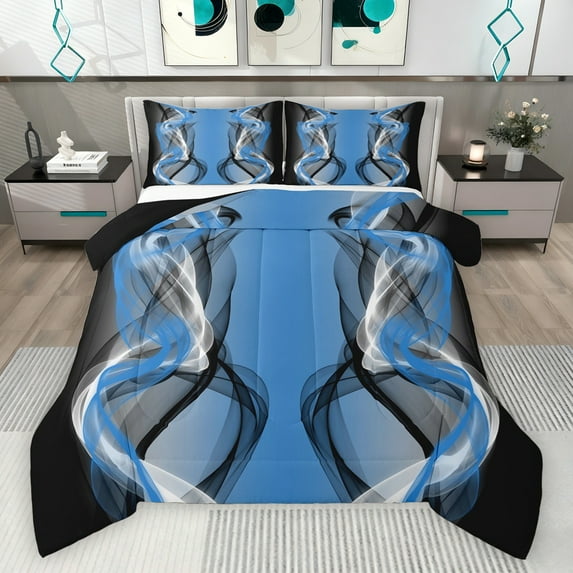 Feelyou Blue Black Striped Queen Comforter Set, Boho Abstract Stripes Bedding Sets, Contemporary Modern Abstract Reversible Bedding Comforter Set, Lightweight Room Decor, 3pcs