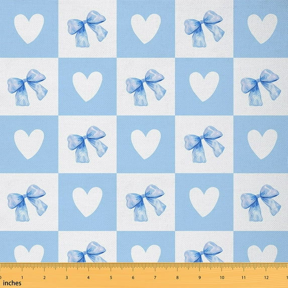 Feelyou Blue Bow-tie Fabric by the Yard 1 Yard for Kids, Dreamy Princess Sewing Fabric, Cartoon Lovbe Heart Home Decor Fabric by the Yard, Breathable Home Decor