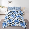 thumbnail image 1 of Feelyou Blue Fashion Ribbon Queen Comforter Set, Polkadot Cheetah Print Bedding Set, 3pcs, 1 of 8