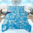 thumbnail image 1 of Feelyou Blue Flower Teen Queen Comforter Set, Fashion Ink Floral Bedding Sets, Shamrock Groovy Blossoms Reversible Bedding Comforter Set, Lightweight Room Decor, 3 Pieces, 1 of 8