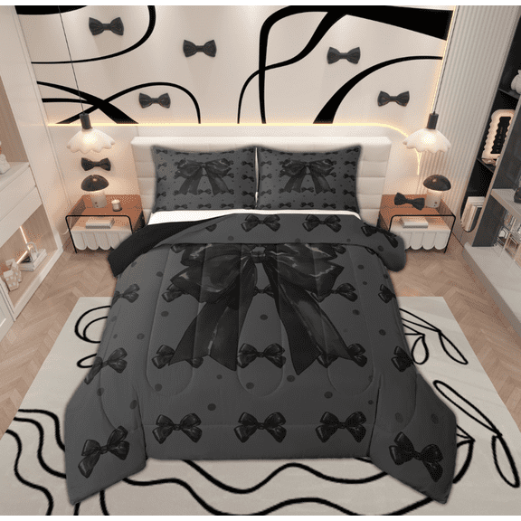 Feelyou Blue Kawaii Ribbon Bedding Comforter Set, Cartoon Polka Dots Twin Comforter Sets, Teens Boys Girls Kids Reversible Bedding Set, Microfiber Bedroom Decor, 2 Pieces