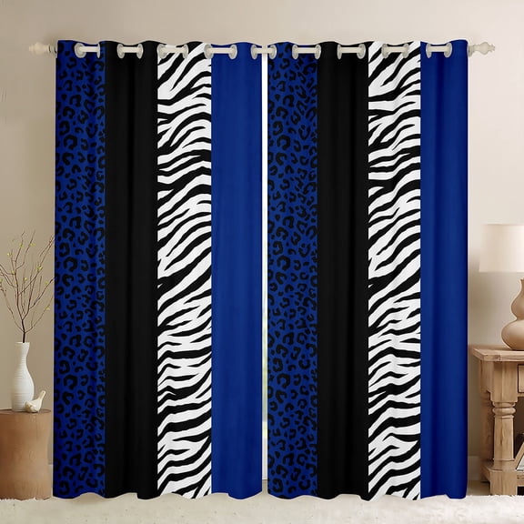 Feelyou Blue Leopard Print Blackout Curtains Set of 2 (52x84 Each), Fashion Stripes Abstract Window Curtains, Contemporary Style Curtains and Drapes, Window Curtains Room Decor