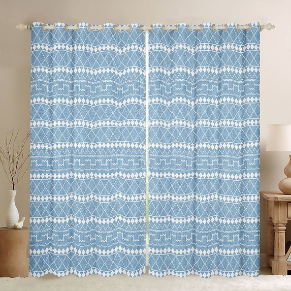 Feelyou Blue Line Abstract Curtains Pack of 2 (42x84 Each), Square Curtains Blackout