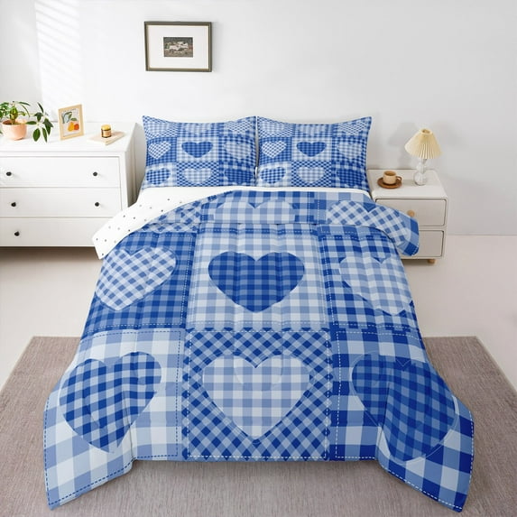Feelyou Blue Love Heart Bedding Comforter Set for Teens, Cartoon ...
