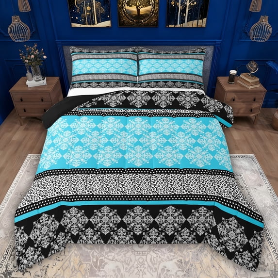 Feelyou Blue Mandala Flower Twin Comforter Sets, Boho Retro Damask Bedding Set, 2-Piece