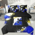 thumbnail image 1 of Feelyou Blue Monogrammed E Twin Bedding Sets 7-Piece for Kids, Chic Splatter Splash Bedding Comforter Set, Art Letter Reversible Sheet Sets, Lightweight Room Decor, 1 of 8