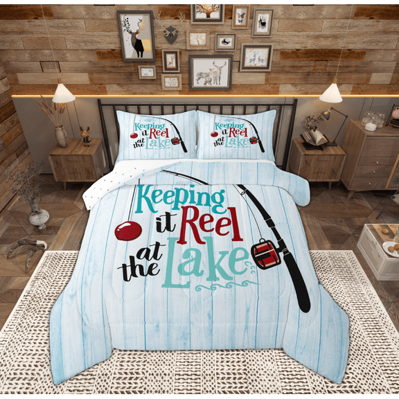 Feelyou Blue Old Barn Door Full Size Comforter Sets, Farmhouse Lodge Cabin Bedding Comforter Set, Teen Child Kid Reversible Bedding Sets, Luxury Bedroom Decor, 3 Pieces