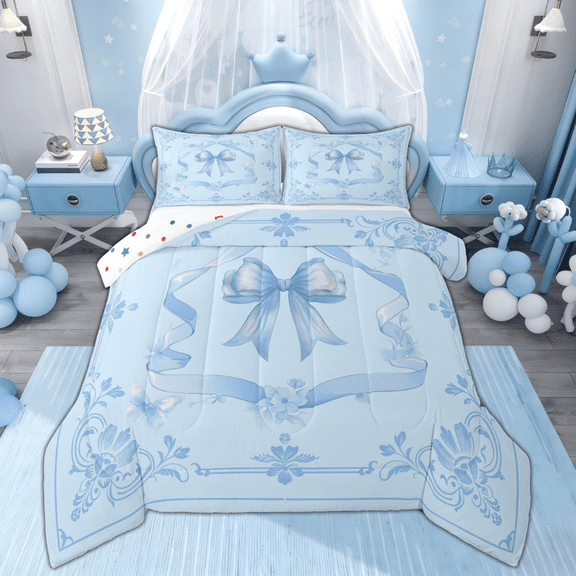 Feelyou Blue Princess Bow-tie Queen Comforter Set, Mandala Damask Bedding Set, 3pcs