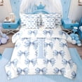 thumbnail image 1 of Feelyou Blue Princess Bowknot Bedding Comforter Set 7pcs for Kids, Initial T Letter King Bedding Sets, Watercolor Ribbon Reversible Bed Sheets, Luxury Bedroom Decor, 1 of 8