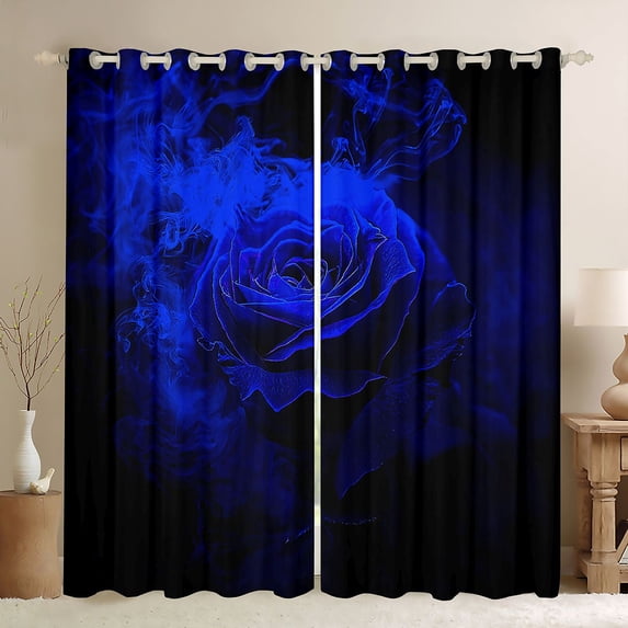 Feelyou Blue Rose Flower Blackout Curtains Set of 2 (52x84 Each), Romantic Valentines Day Window Curtains, Teens Adult Women Men Curtains and Drapes, Blackout Curtains Room Decor