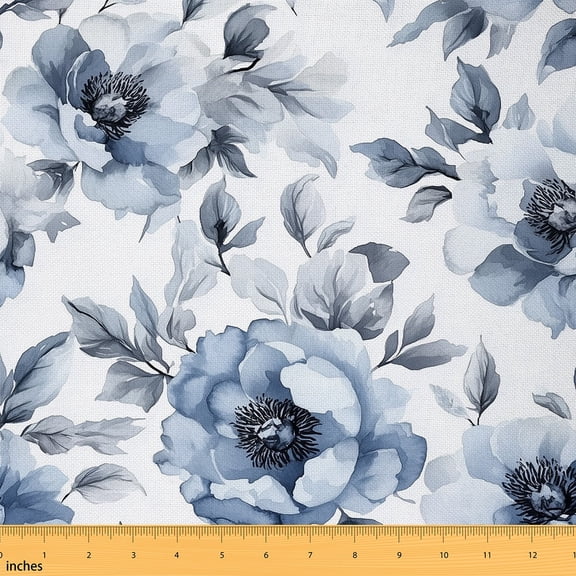Feelyou Blue Rustic Floral Fabric by the Yard 2 Yards for Kids, Watercolor Flower Sewing Fabric, Vintage Fashion Home Decor Fabric by the Yard, Luxury Bedroom Decor