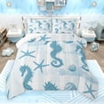 thumbnail image 1 of Feelyou Blue Seahorse Print Full Size Comforter Sets, Cartoon Starfish Seashell Bedding Comforter Set, Teens Kids Boys Girls Reversible Bedding Sets, Luxury Bedroom Decor, 3pcs, 1 of 8