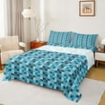 thumbnail image 1 of Feelyou Blue Square Abstract Full Size Sheets, Pixel Grid Miners Bed Sheets, 4 Pieces, 1 of 7